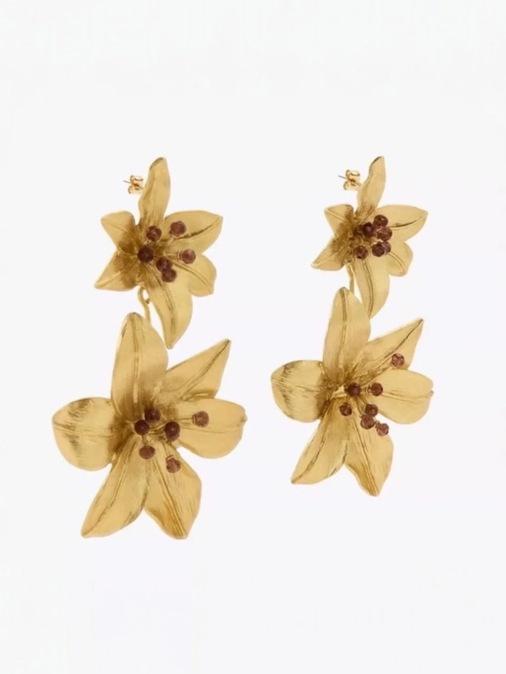 Zara Double Flower Earrings in Gold Tone